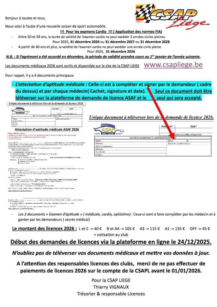 Demande de licence 2026